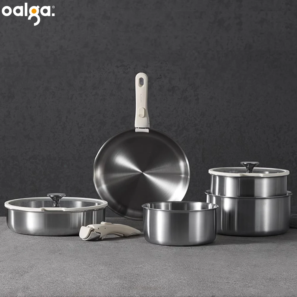 

Kitchen Removable Handle Pot Stainless Steel Pot Kitchenware Wok Stacked Pot Non-Stick Full Set Household Cookware Suit Cocina