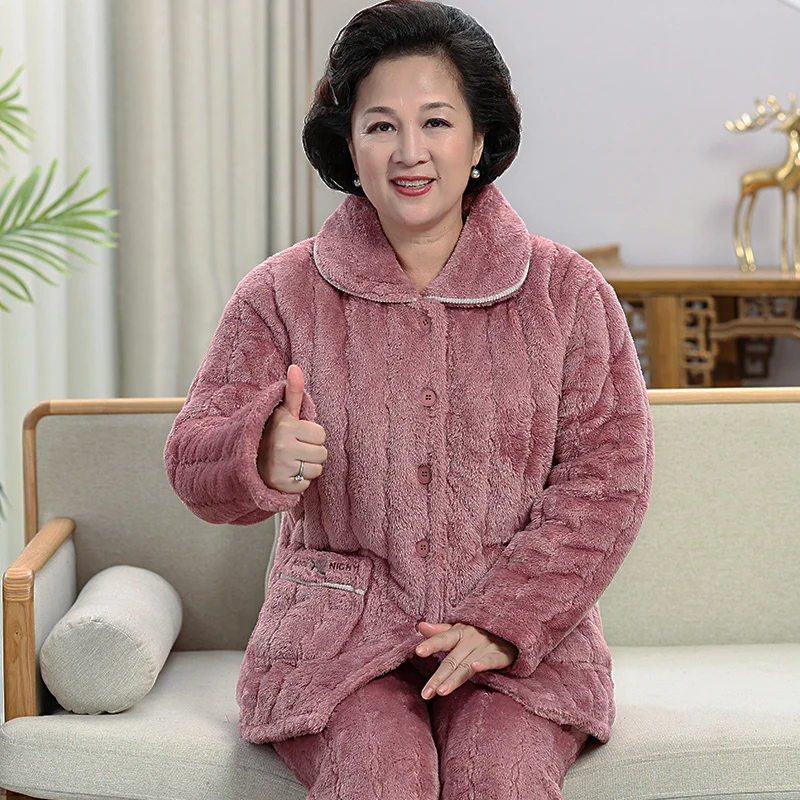 New Winter Three-layer Cotton Pajamas Women Thick Pajamas Loose Size Women Warm Home Clothing