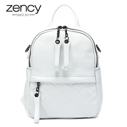 Zency 100% Genuine Leather Vintage Women Backpack Elegant Black White Daily Holiday Knapsack Casual Travel Bags Girl Schoolbag