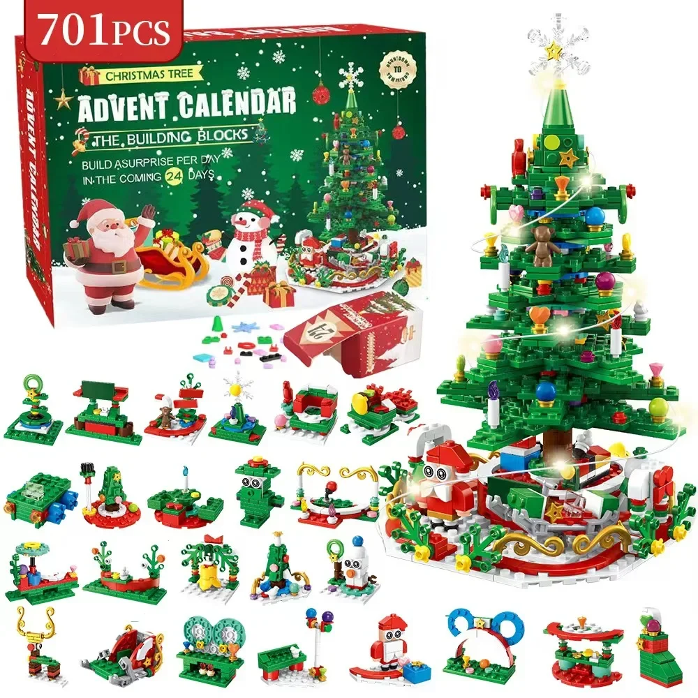 2025 Christmas Series Building Blocks Advent Calendar Gift Box for Kid 24Days Countdown Calendar Box Christmas Tree Bricks Model