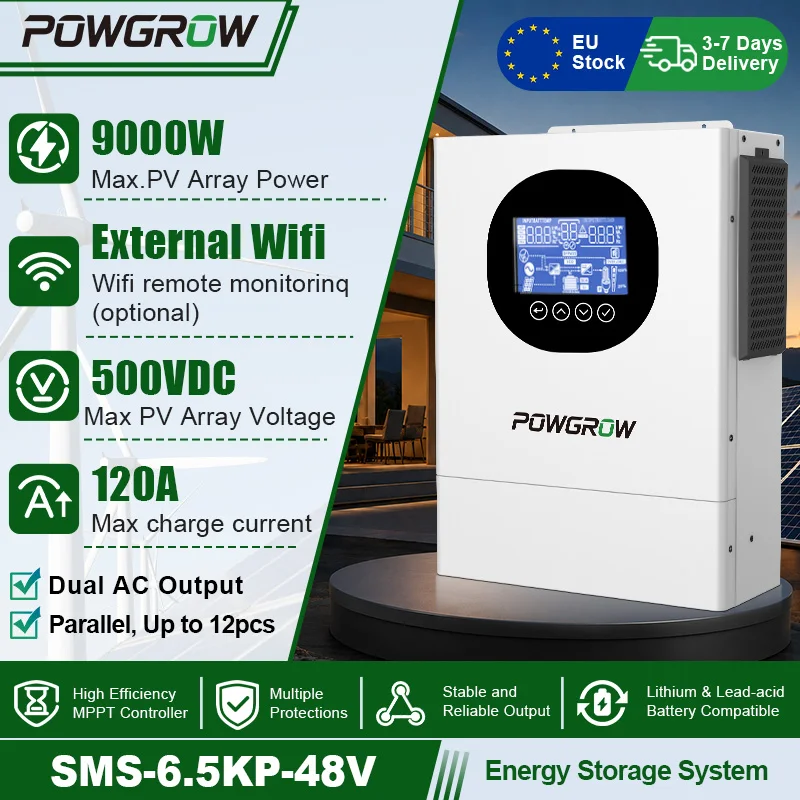 POWGROW 48V 19.5KW 3-fasen hybride zonne-omvormer 120A MPPT zonnecontroller WIFI RS485 parallelle ondersteuning off-grid zonne-energieomvormer