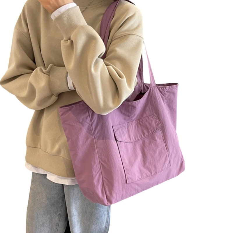 Women Large Capacity Handbag Nylon Shoulder Bag Solid Color Shopping Dating Bag