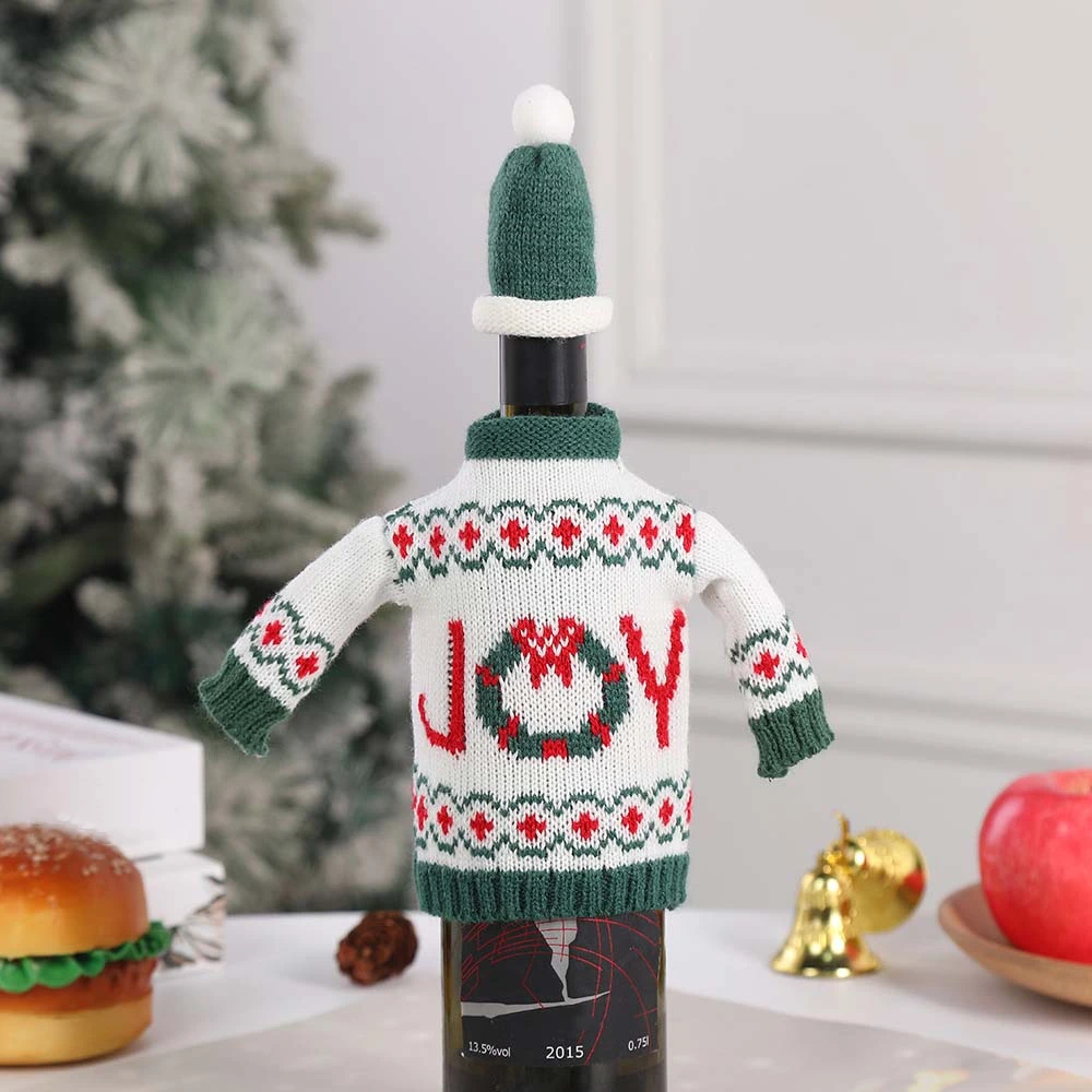 Knitted Clothes with Hats Christmas Wine Bottle Cover Christmas Decorations Portable Champagne Wine Bag Snowflake Reusable