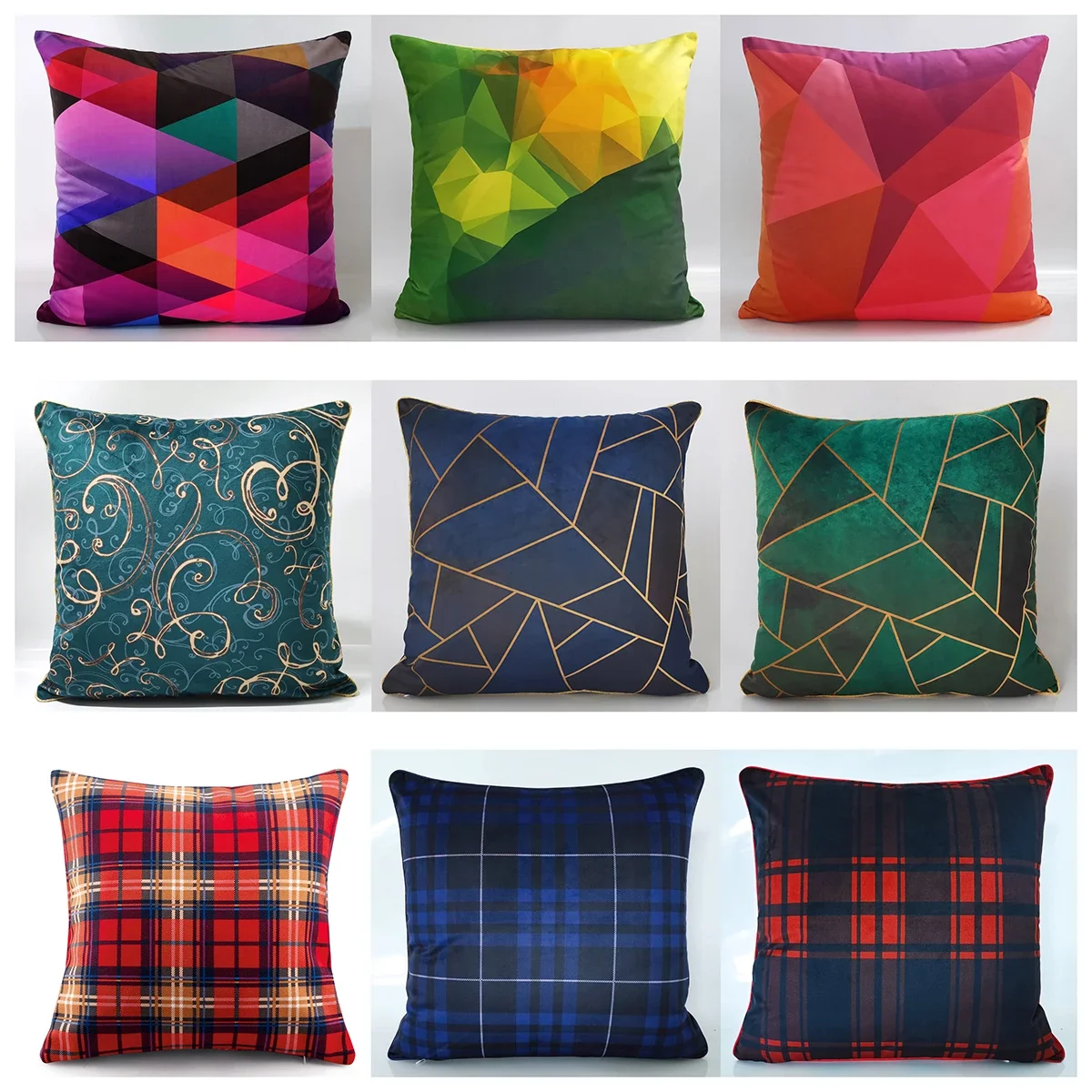 

New Simple Geometric Plaid Double-Sided Pillow Color Square Pillow Cushion Model Room Hotel Matching Pillow