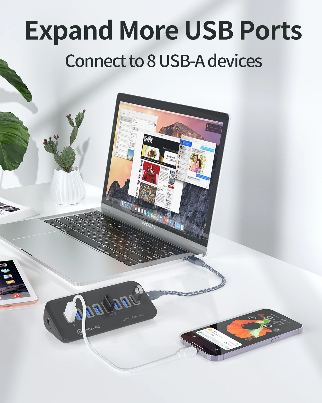 PHIXERO USB 3.2 Gen 2 Docking Station Hub 5Gbps Multi-Port Type-C Splitter Switch for Surface PC Laptop