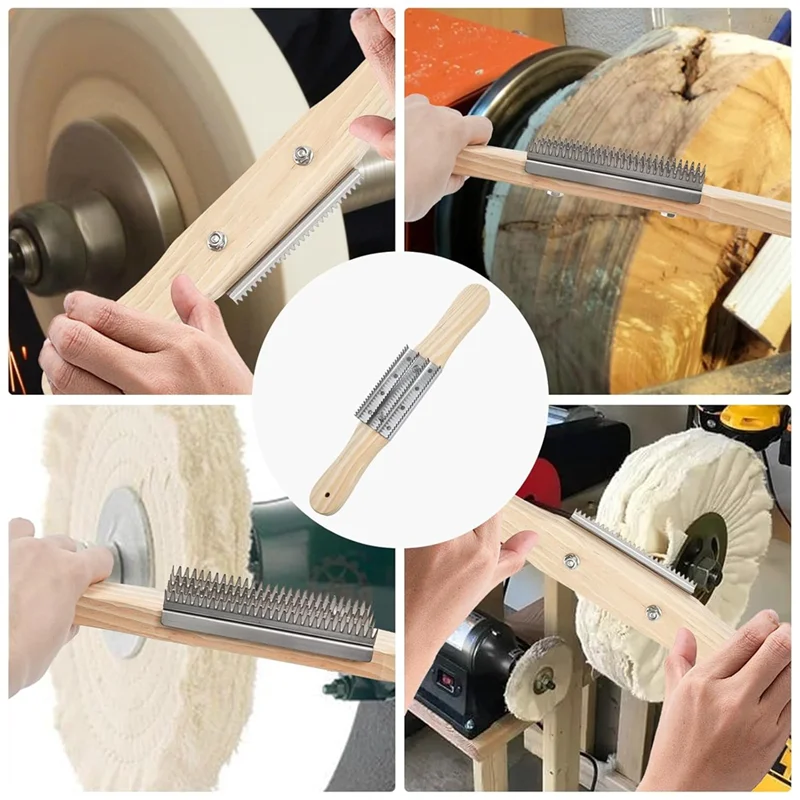 

ABJO-2 шт. грабли для полировки колес, деревянная ручка, 4 ряда металлических зубов, инструмент для очистки полировки колес для удаления остаточных суставов