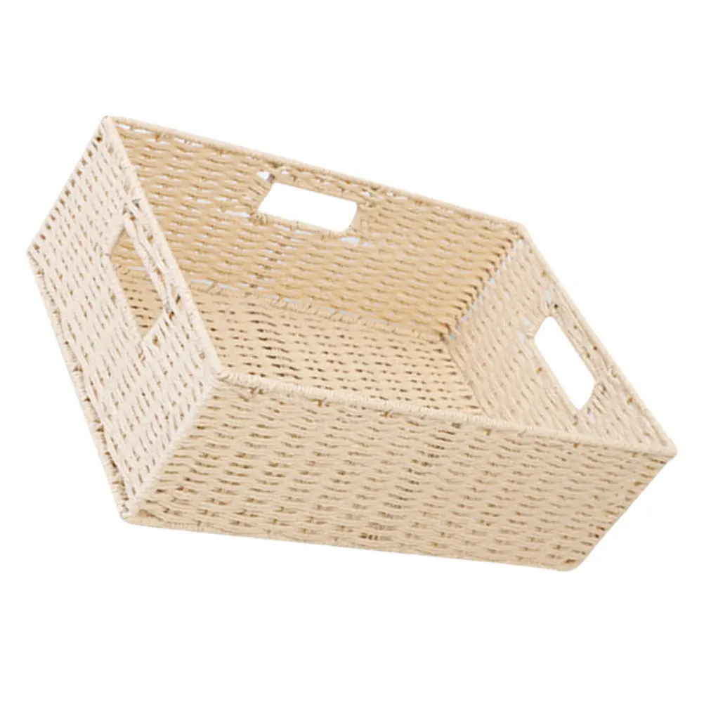

Rattan H woven Portable Storage Basket Beige Non Deformative Books Clothes Toys ganizer Home Hamper Compact Design Space
