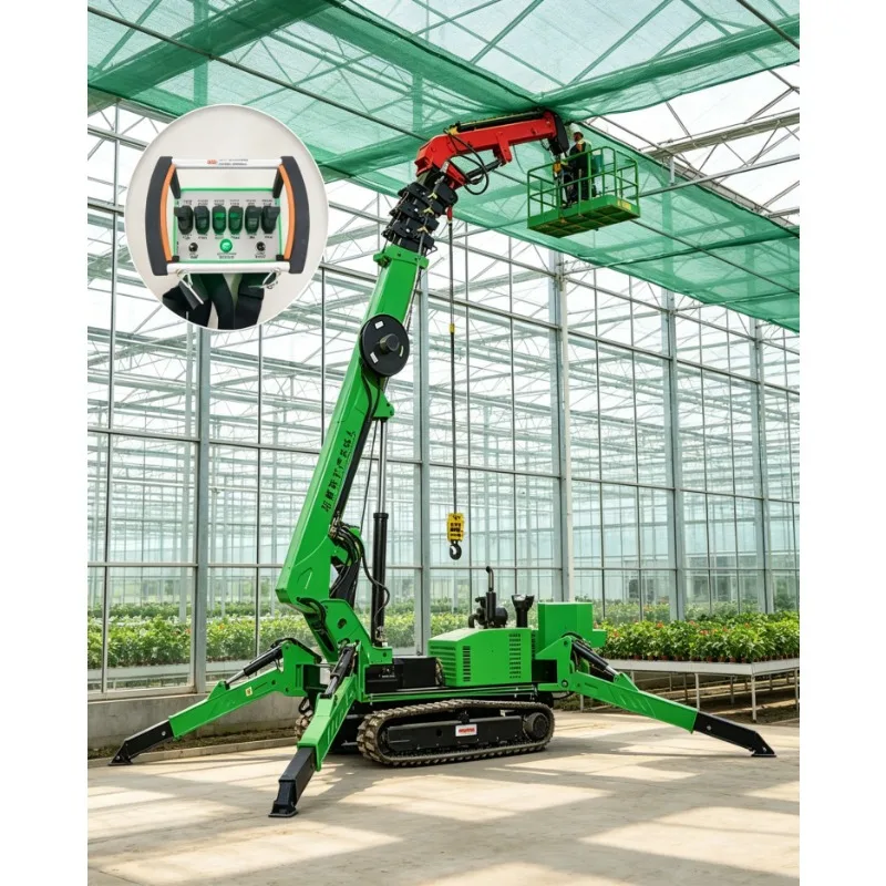 Heavy Duty Spider Crane 8T 10T 12T 15T Hydraulic Crawler Telescopic Boom Long Arm Fly Jib Glass Installation High Rise Building