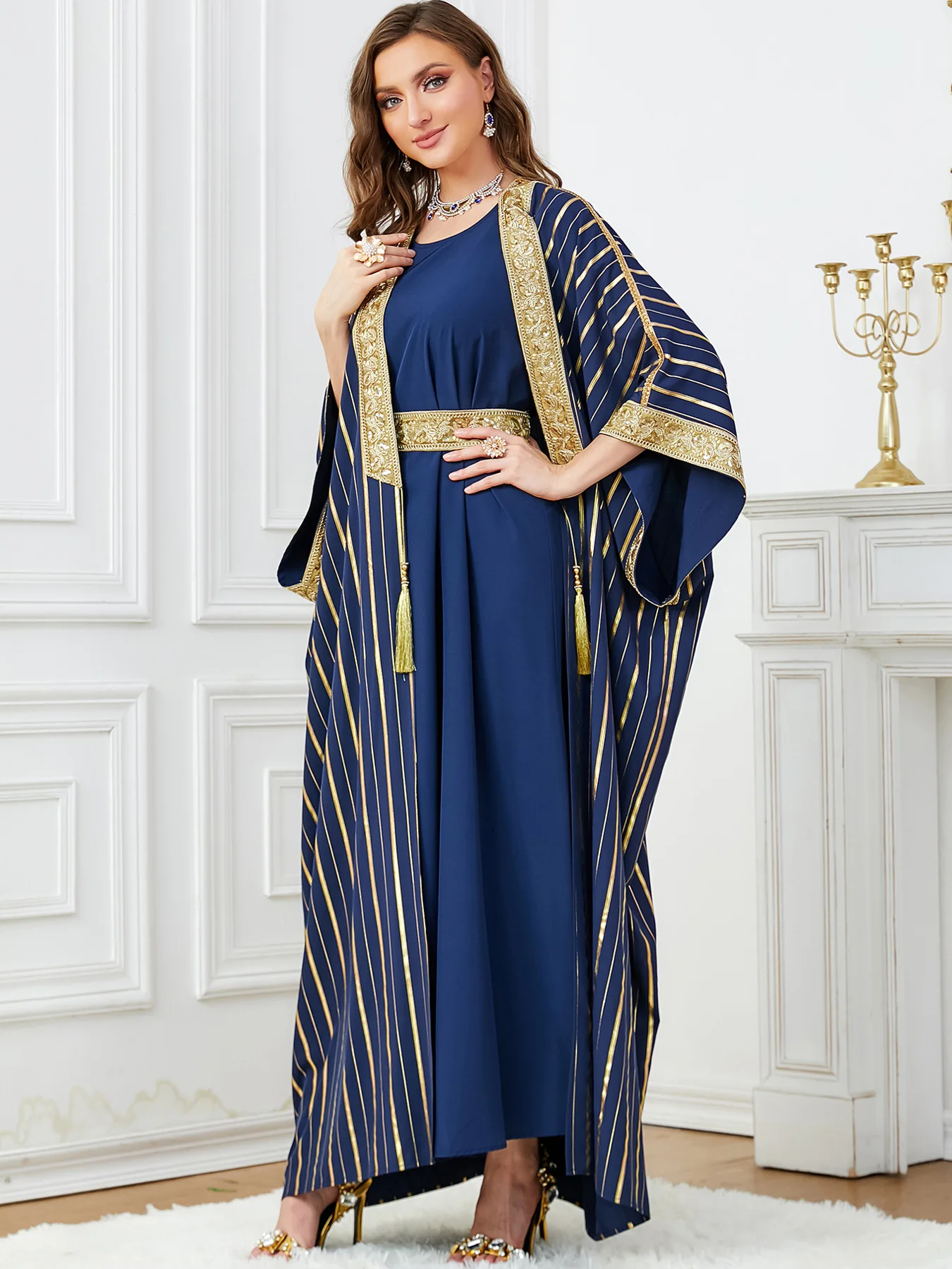 Imagem -03 - Muçulmano Abaya Oração Caftan para Mulheres Vestido de Festa Marroquino Conjunto de Peças Vestidos Maxi Índia Abayas Dubai Longue Vestidos Largos