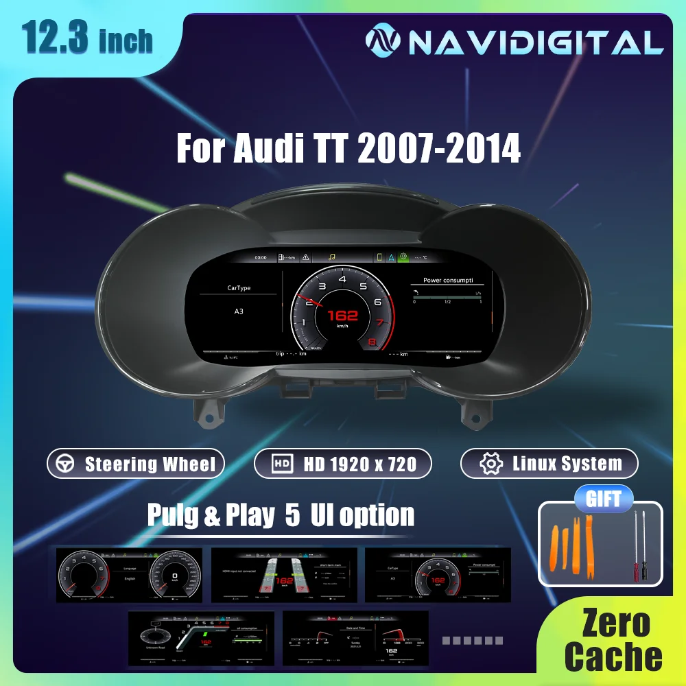 Image of 12,3'' Navidigital-Dashboard für Audi TT Baujahr 2008-2015, unterstützt Carplay, LCD-Panel, Tachometer, virtuelles Cockpit