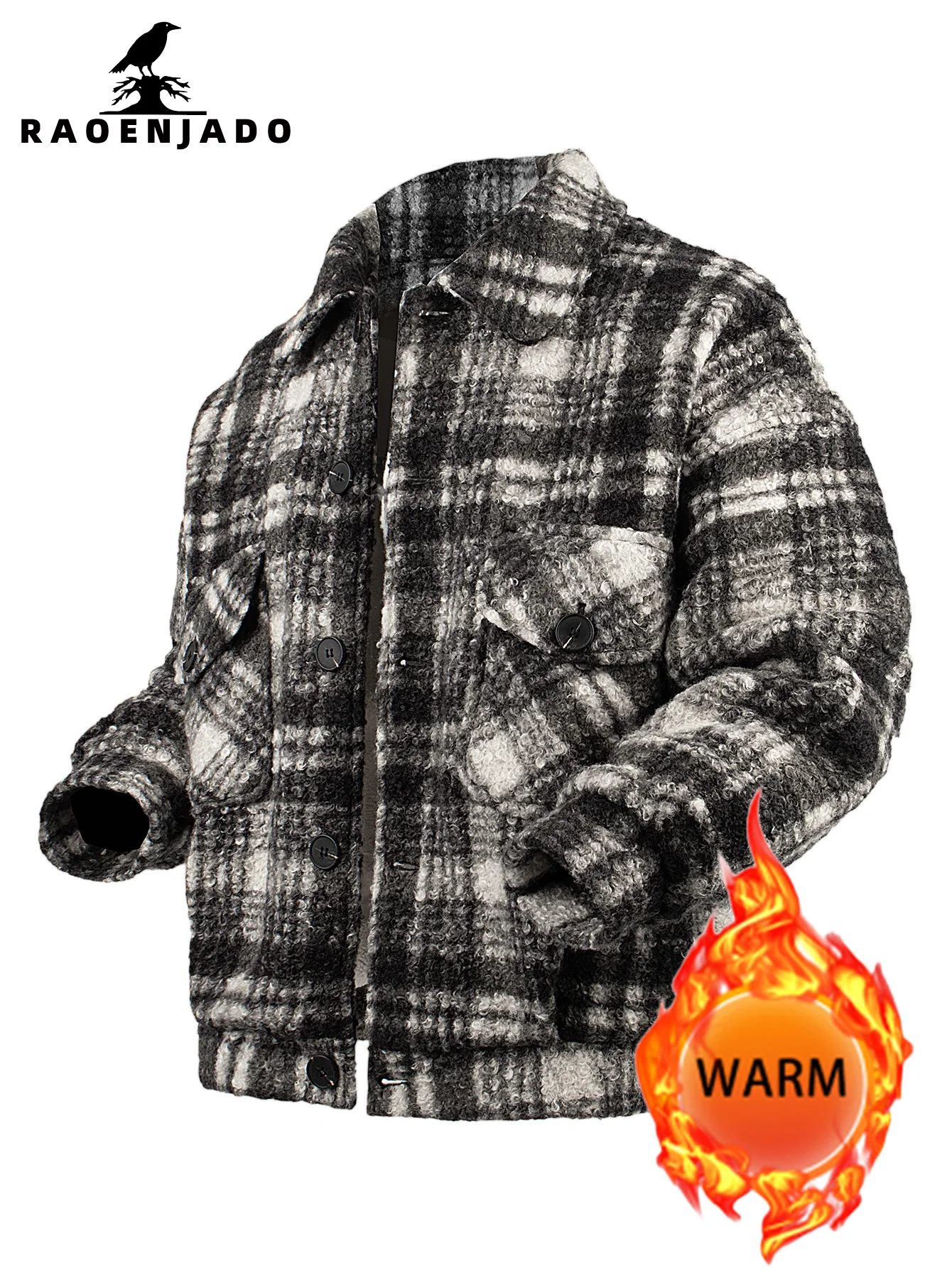 

Men's Lapel Fleece Zip Jacket Thickened Warm Autumn&Winter Outerwear with Pocket Casual Trendy Checkered Color-Block Coat Unisex