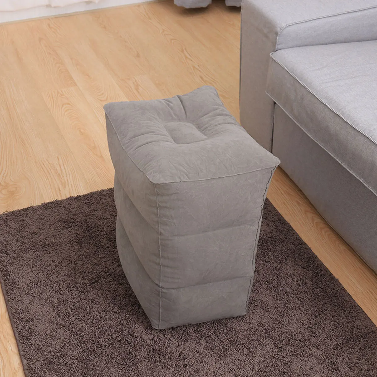 

Inflatable Foot Rest Pillow Travel Grey Footrest Cushion Office Train Stool MultiPurpose Leg Support PVC Flocking Smooth