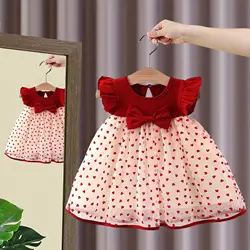 (0-3 Years Old) Summer Baby Girl Bow Flying Sleeves Princess Dress Girl Korean Edition Little Love Birthday Dress