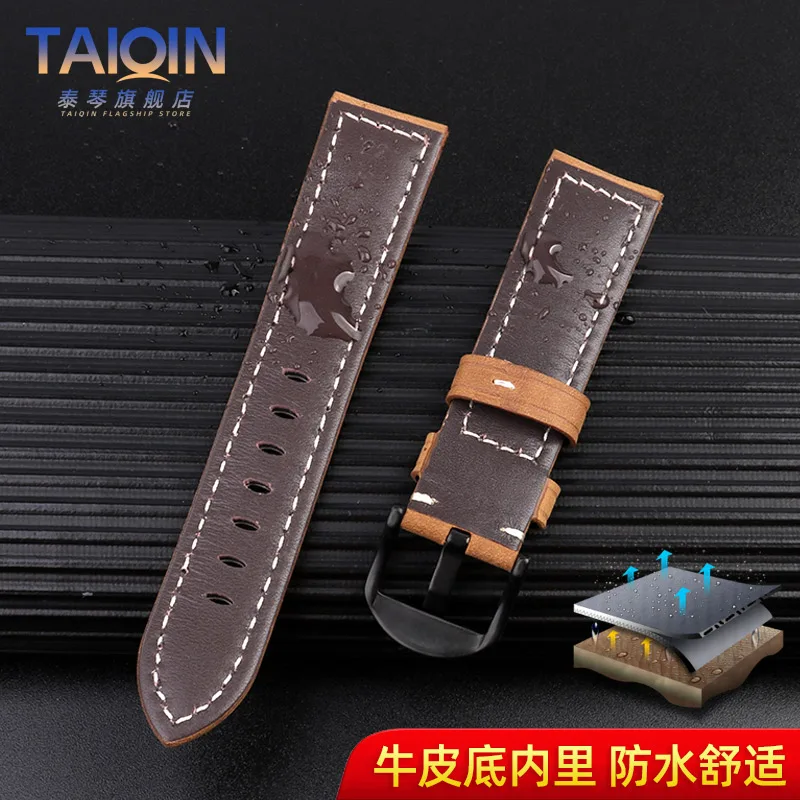 Cow Leather Watch Strap Brown Black Blue green khaki Vintage Watch Band 20mm 22mm 24mm 26mm For Panerai Casio HUAWEI Men\'s strap