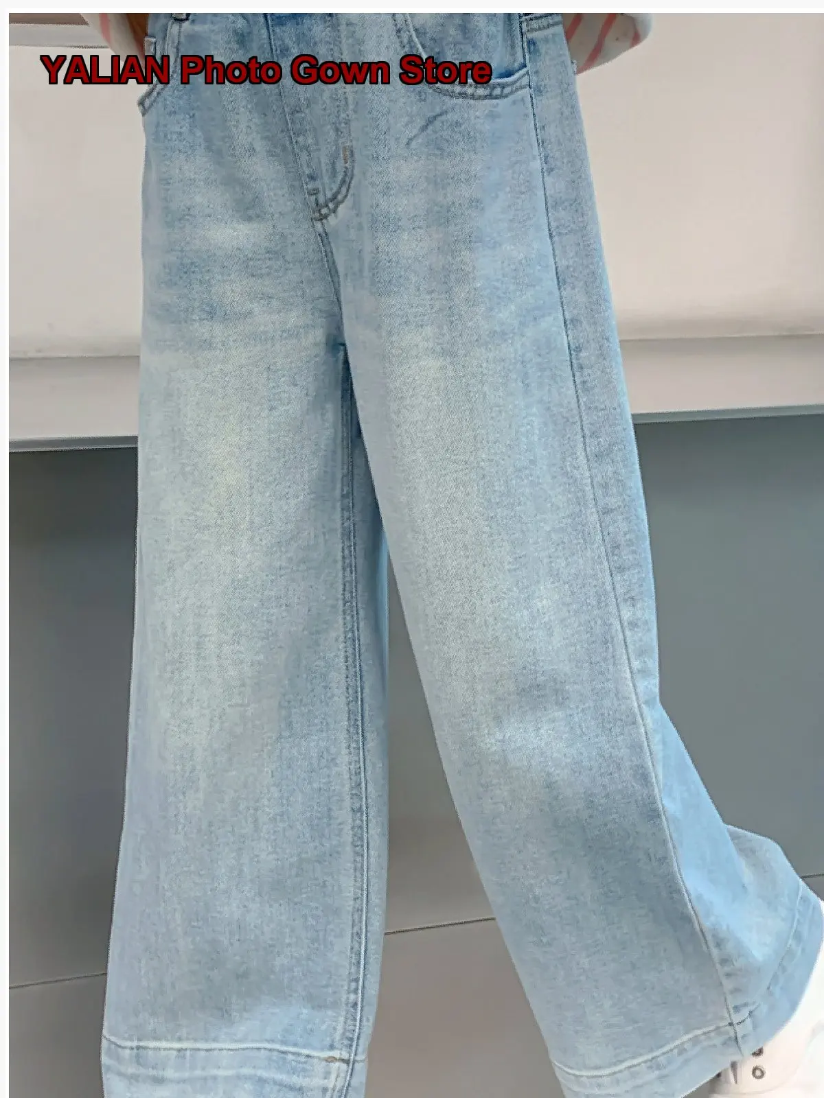 Girls Denim Wide Leg Pants Spring Summer Thin Loose Solid Color Older Kids