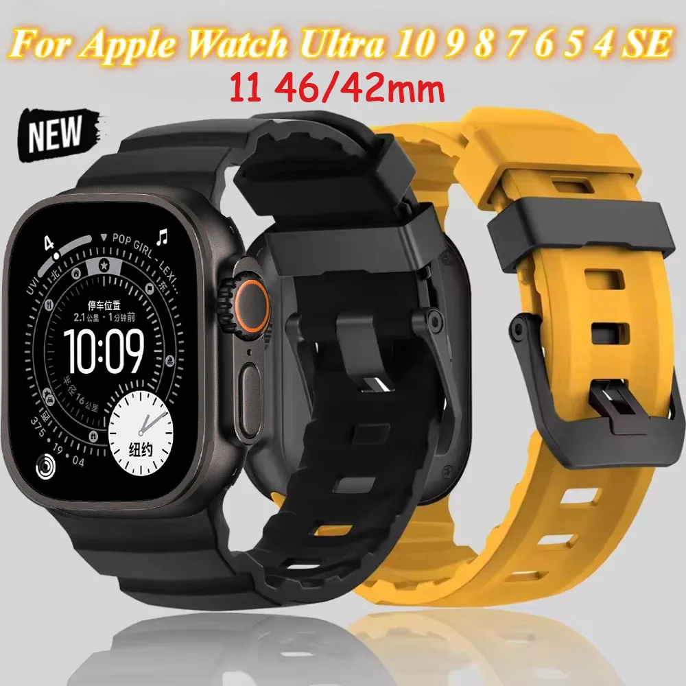 

Soft Silicone Band For Apple Watch Ultra 3 49mm 11 10 46mm 9 8 7 45mm Titanium Bracelet wristband iWatch 6 5 4 SE 44mm Watchband