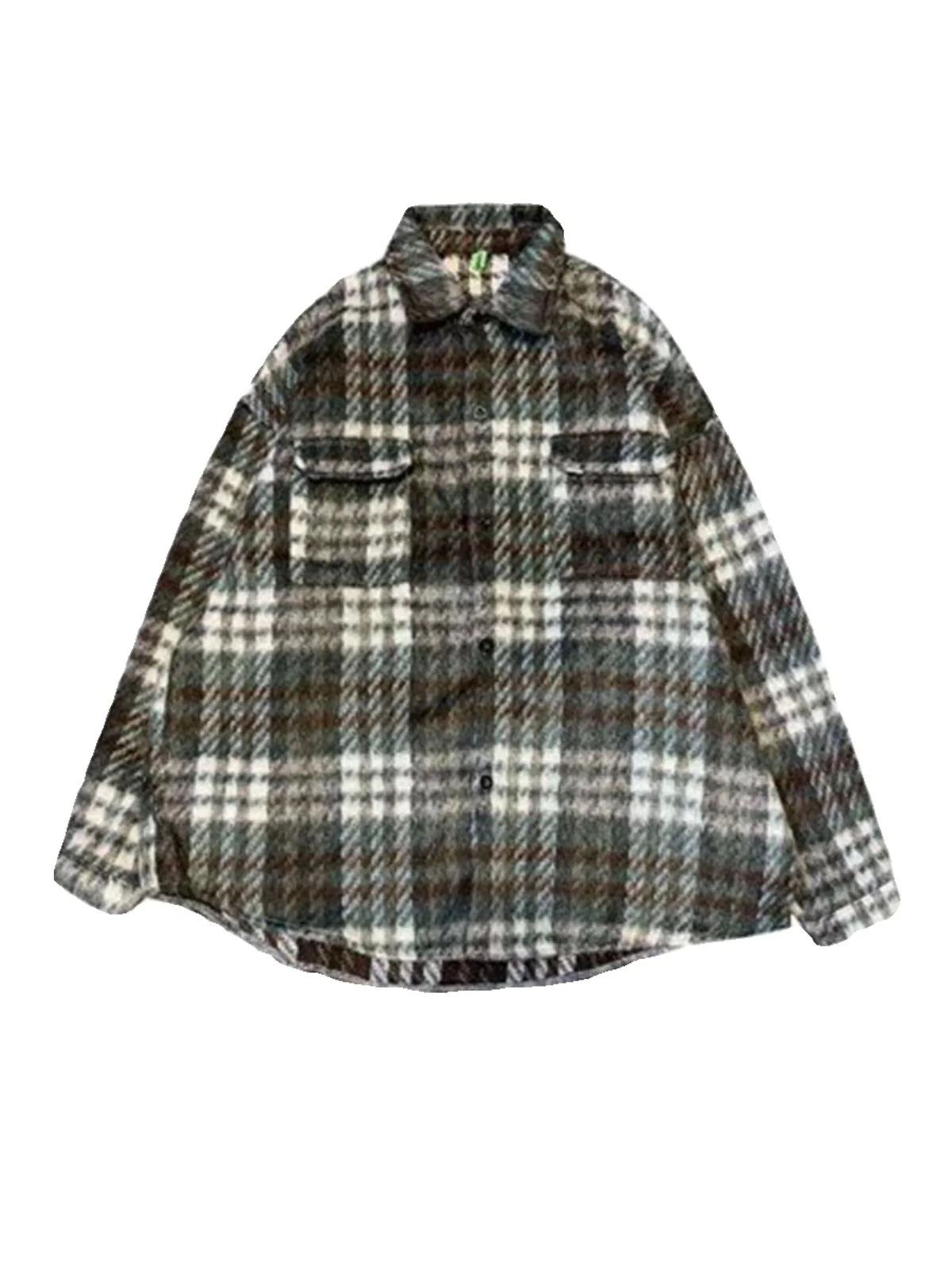 Woolen Plaid Coats Men's Spring Fashion Retro Loose Casual Polo Collar Jackets High-End Fashion Woolen Top Men's Clothes