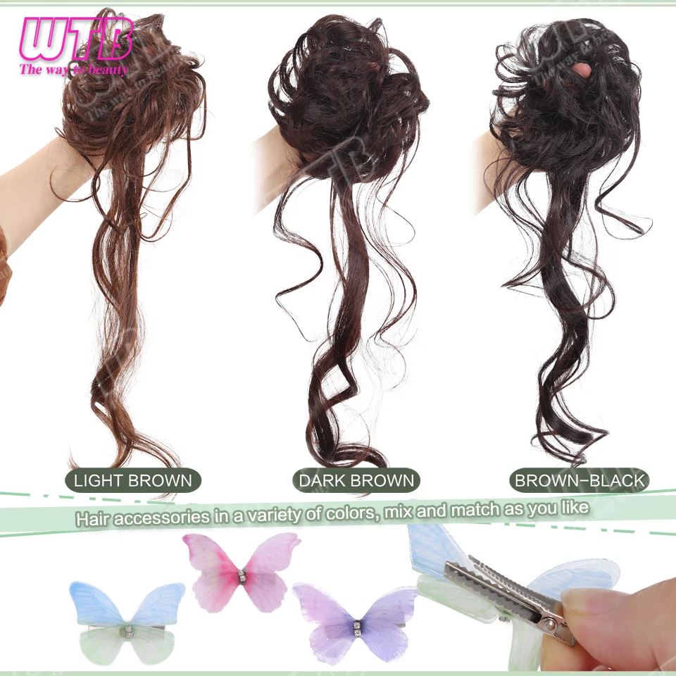 WTB Hair Bun Wig Synthetic Wig Hair Tie Style Curly Hair Bun with Long Hair Ends Suitable for Women's Daily and Holiday Styling