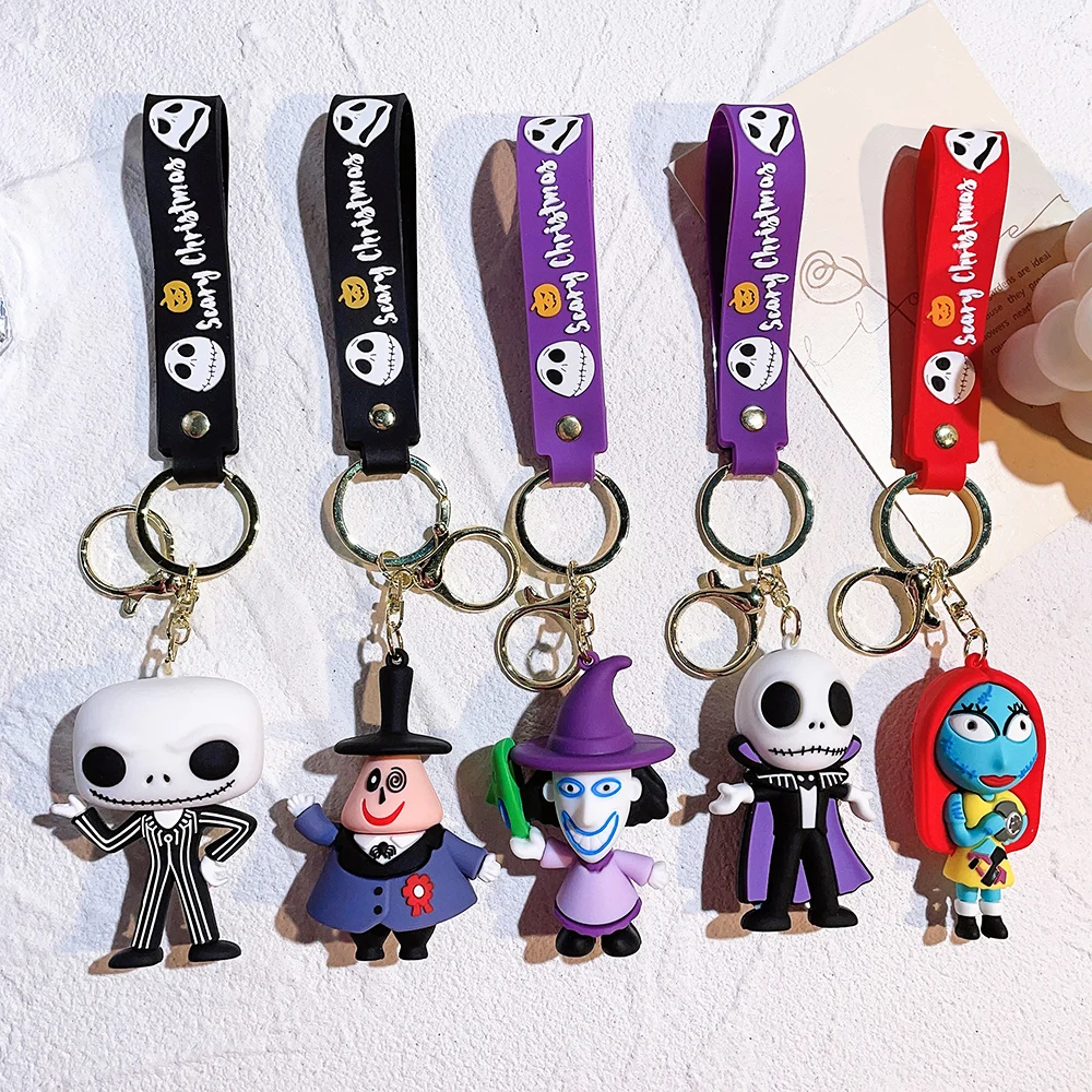 Disney Cartoon The Nightmare Before ChristmasKeychains Jack Skellington Sally Pendant KeyringsCute Doll Key Holder Jewelry