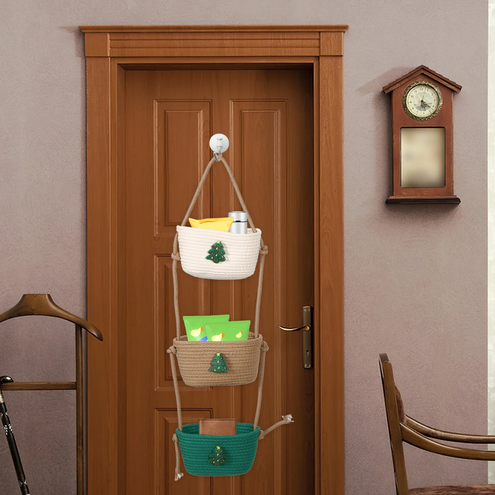 

Multi-Layer Wall Hanging Storage Baskets Small Size Cotton Rope Woven Organizer For Plants Flower Sundries Decorative Hanging