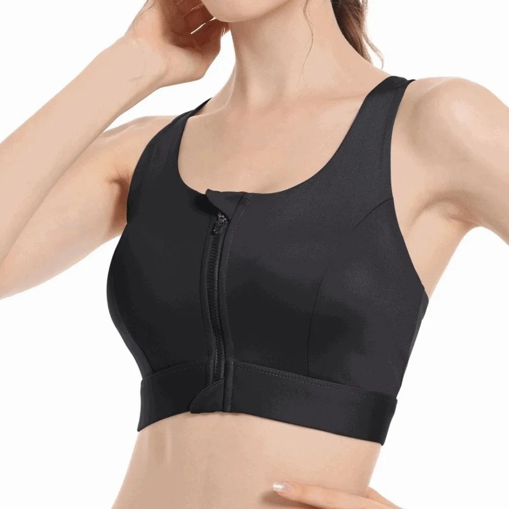 

Simple High Impact Front Zipper Sports Bra One-pad Anti-sagging Yoga Underwear Zipper Lingerie Shockproof Brassiere Female