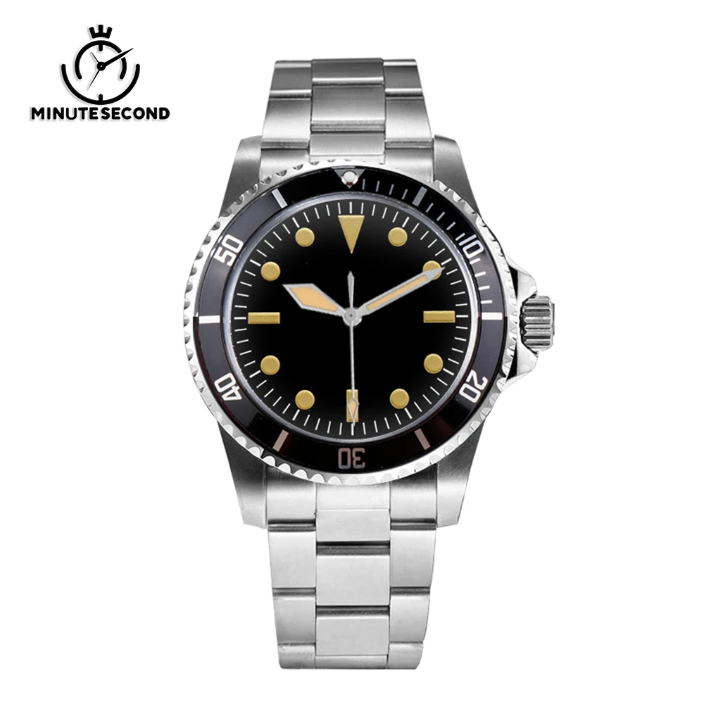 MINUTESECOND Vintage Watch NH35 Watch Black Bezel NH35 Automatic Movement Waterproof Acrylic Glass Stainless Steel Men's Watch