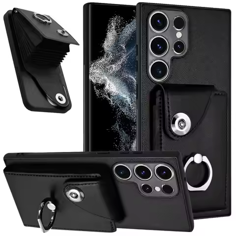 S25 S24 S23 S22 Ultra 5G Luxury Case For Samsung Galaxy S25 Plus Leather Wallet Ring Back Cover Galaxy S24 S23 S21 S21 FE Funda