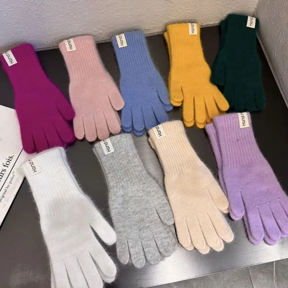 Full Finger Women Winter Warm Gloves Elasticity Protection From Cold Touch Screen Knitted Gloves Candy Colors Windproof