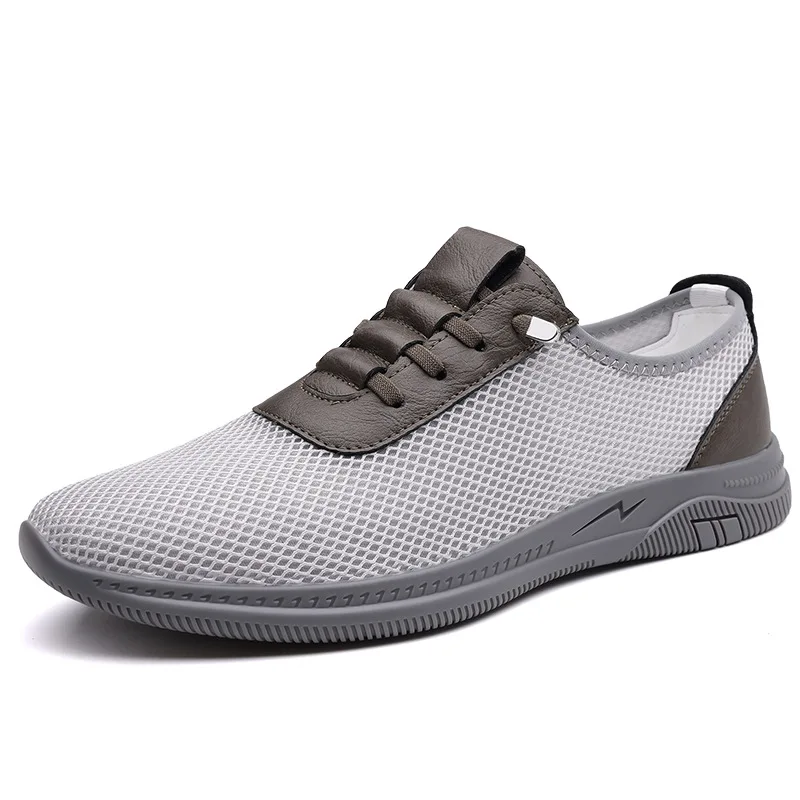 

2025 летние новые дышащие сетчатые туфли для мужчин, однотонные легкие повседневные кроссовки, мужская модная спортивная обувь на мягкой подошве Hallow, мужская обувь