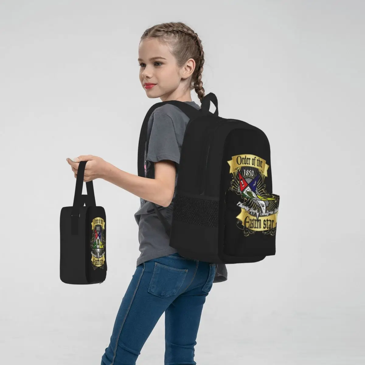 OES The Easttern Star Logo Sistar الماسوني حقائب الظهر بنين بنات حقيبة الكتب الحقائب المدرسية حقيبة الغداء حقيبة القلم ثلاث قطع مجموعة