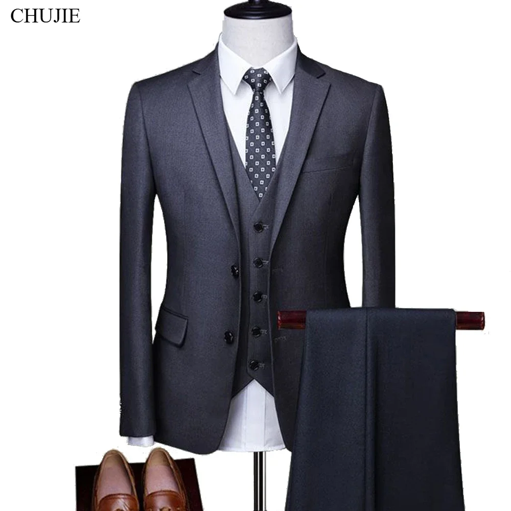 High Quality Elegant Men Suits For Wedding 3 Pieces Blazers 2 Sets Business Jackets Vest Pants Formal  Full Classic Coats