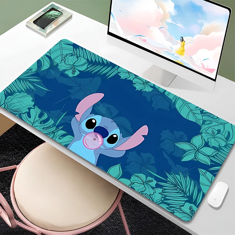 Mouse Pad Anime Green Plants Kawaii Mousepad PC Cartoon Stitch HD Print XXL Desk Mat Laptop Cute Gaming Accessories Keyboard Pad