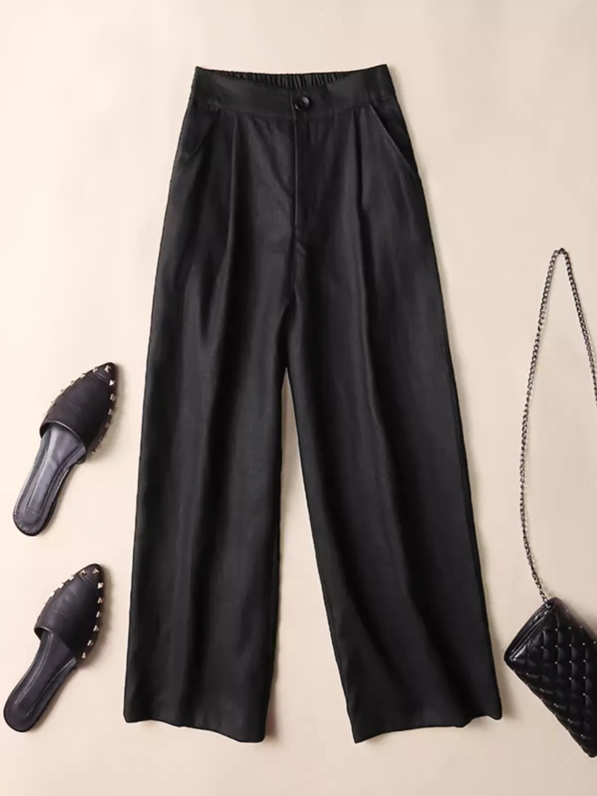 กางเกงขายาวผ้าลินินสีชมพูทรงขากว้างสำหรับผู้หญิง ใส่สบายในฤดูร้อน ดีไซน์เรียบง่าย ช่วยให้ดูผอมลง สไตล์ลำลอง ผ้าฝ้ายผสมลินิน ความยาวเก้าส่วน เหมาะสำหรับใส่ไปทำงาน