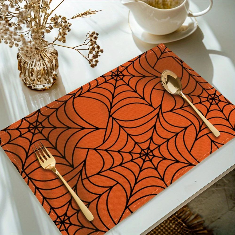Suige Home Halloween Spider Web Placemats - Woven Polyester Dining Table Mats,  Heat Resistant Rectangle Place