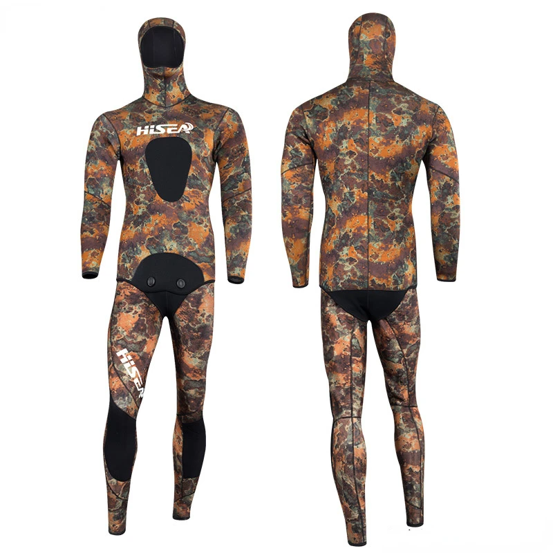 5mm Men Neoprene Diving Suit Men's Two-piece Wetsuit Fishing and Hunting Clothing Yellow Camouflage Individuality Surfing