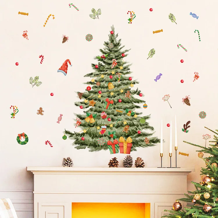 Weihnachtsbaum Geschenk Wandaufkleber Festival Wohnzimmer Hintergrund Dekor Tapete Neujahr Heimdekoration Selbstklebende Aufkleber – Detail 2