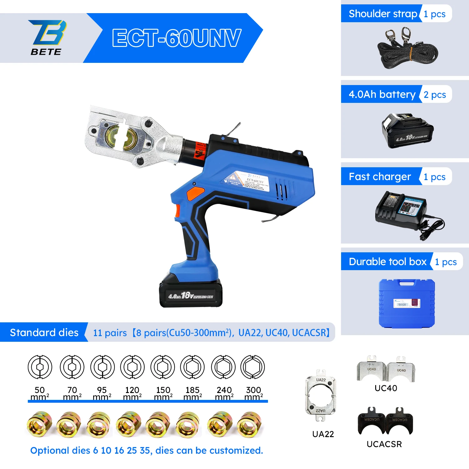 ECT-60UNV Multifunction 360 Degree Rotation 6 Ton Battery Powered Hydraulic Wire Cable Lug Electric Crimping Tool