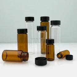 Lot de 10 bouteilles en verre avec couvercle en plastique, 3ml, 5ml, 10ml, 15ml, 20ml, 30ml, 40ml, 50ml (transparent/marron)