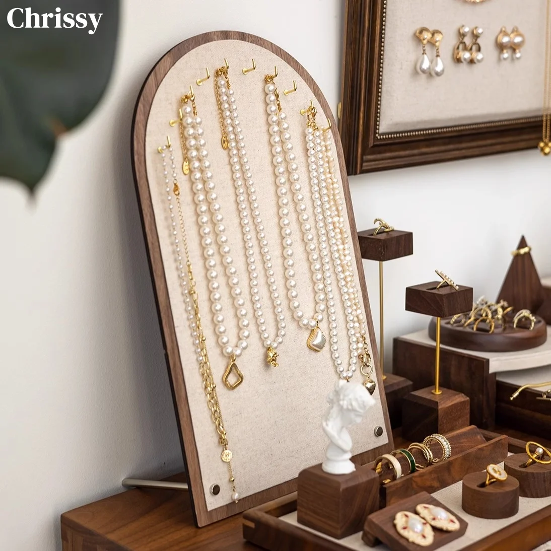 

Vintage Jewelry Display Stand Hanging Organizer - Necklace & Bracelet Holder Rack for Market Stall, Live Streaming Prop & Counte