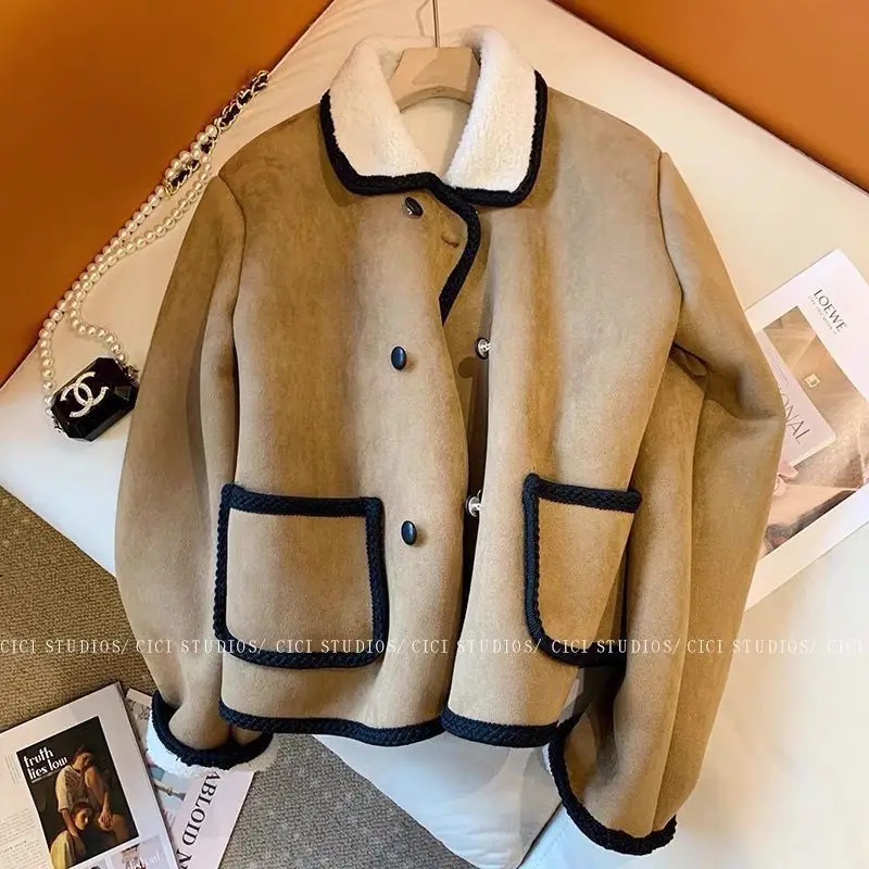 Chaqueta de cordero integrada de piel de alta gama para otoño e invierno, Top holgado a la moda, versión coreana, doble fila, estilo fragante, nuevo artículo