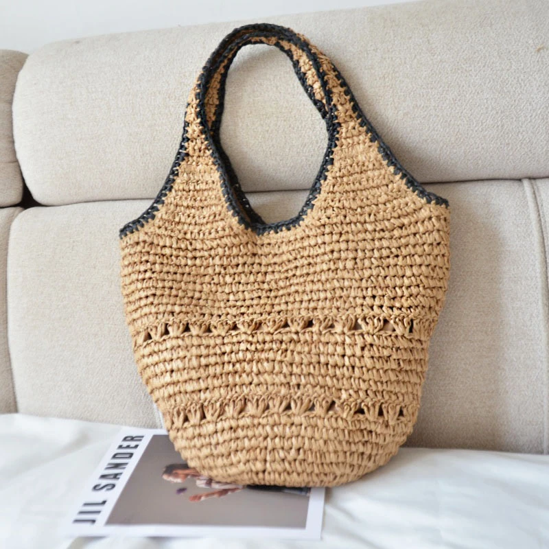 

Straw Tote Bag Large Capacity Straw Bag For Women Woven Fashion Handmade Boho Shoulder Bag High-end Seaside Vacation Beach Bag