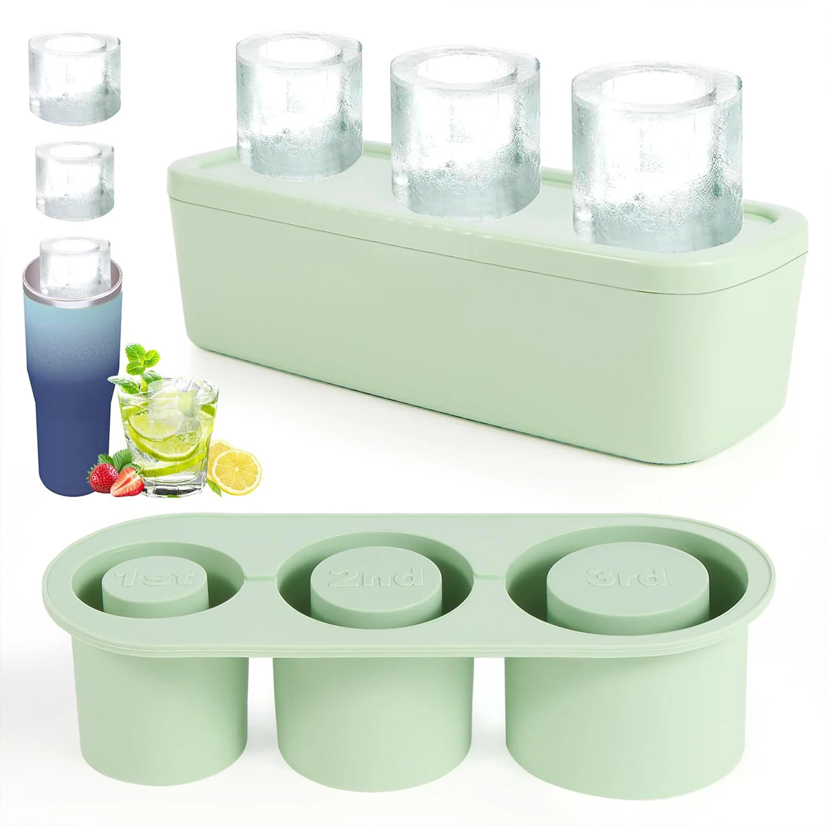 

Силиконовая форма для льда для стаканов Stanley, 3-секционные цилиндрические формы для льда с крышкой и контейнером, многоразовый льдогенератор для стаканов объемом 20-40 унций