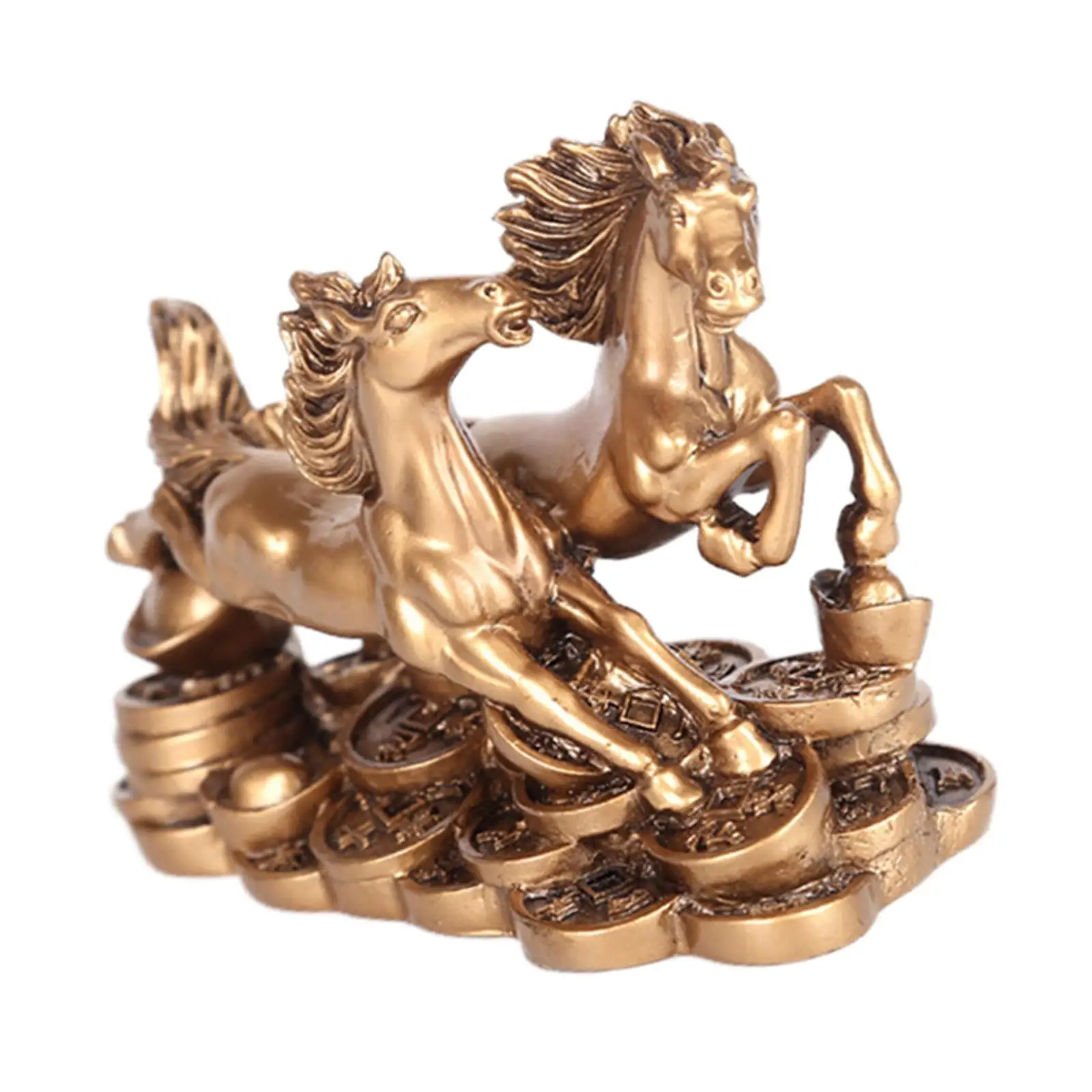 Resin Running Two Horses Statue Feng Shui Two Galloping Horses Statue for Decoration