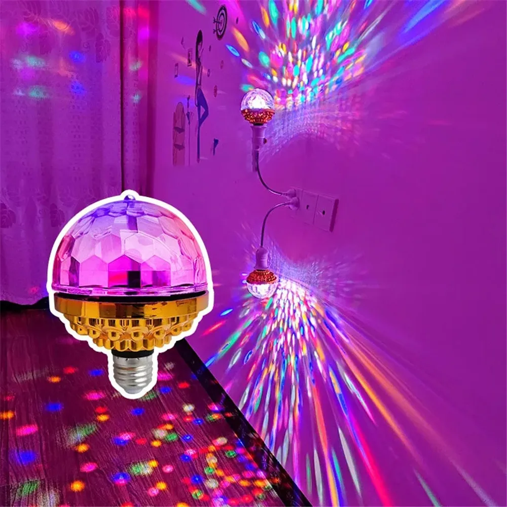 

E27 Party Decoration Rotating Magical Ball Lights Atmosphere Mini RGB Projection Lamp DJ Disco Balls Light Christmas Party KTV B