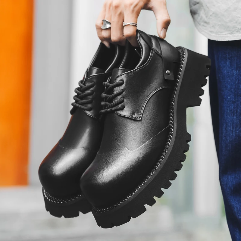 Men Derby Shoes PU Thick Bottom Round Head Comfortable Trendy Business Casual Men Shoes Size 38-46