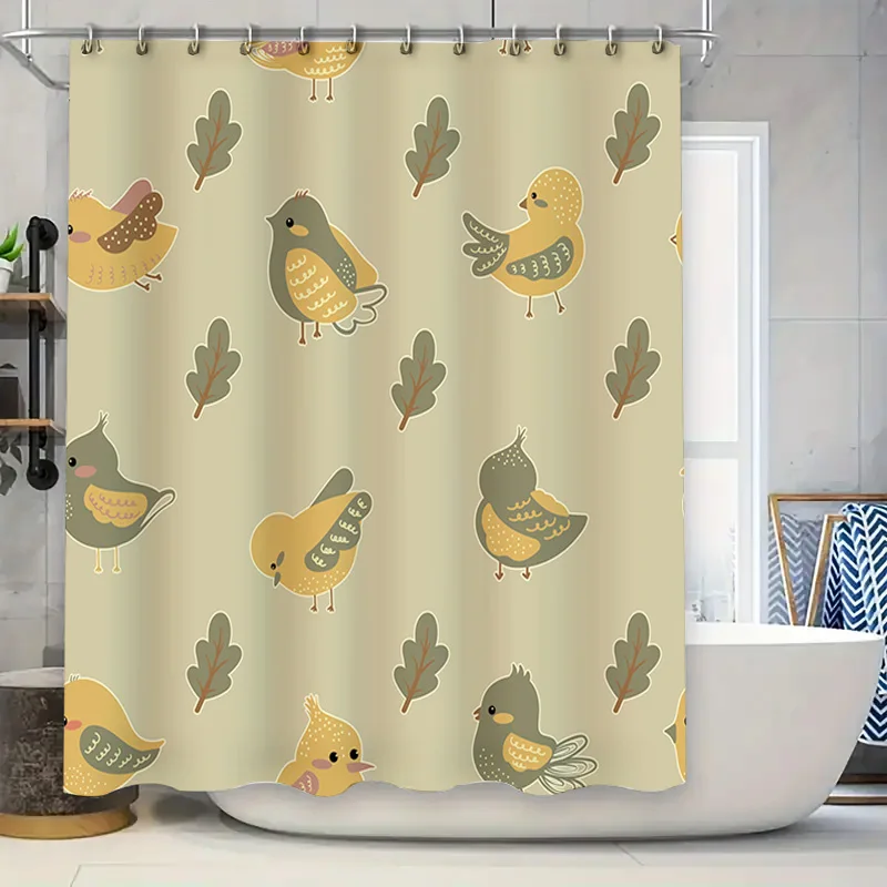 

Набор занавесок для душа с милыми птицами для декора ванной комнаты, украшение дома, водонепроницаемая ткань с кольцами-крючками (желтый)