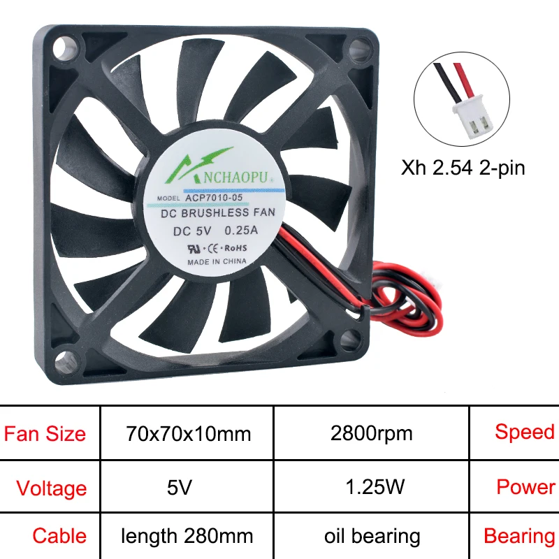 ACP7010 70mm Ultra Cienki Wentylator Chłodzący DC 5V/12V/24V 2-Pinowy Wentylator Osiowy do Zasilaczy i Przetwornic Częstotliwości — zdjęcie produktu 4