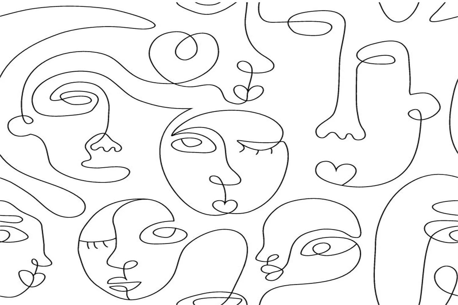 Customized size mural black and white abstract lines art face mural background mask butterfly decoration painting 3D wallpap
