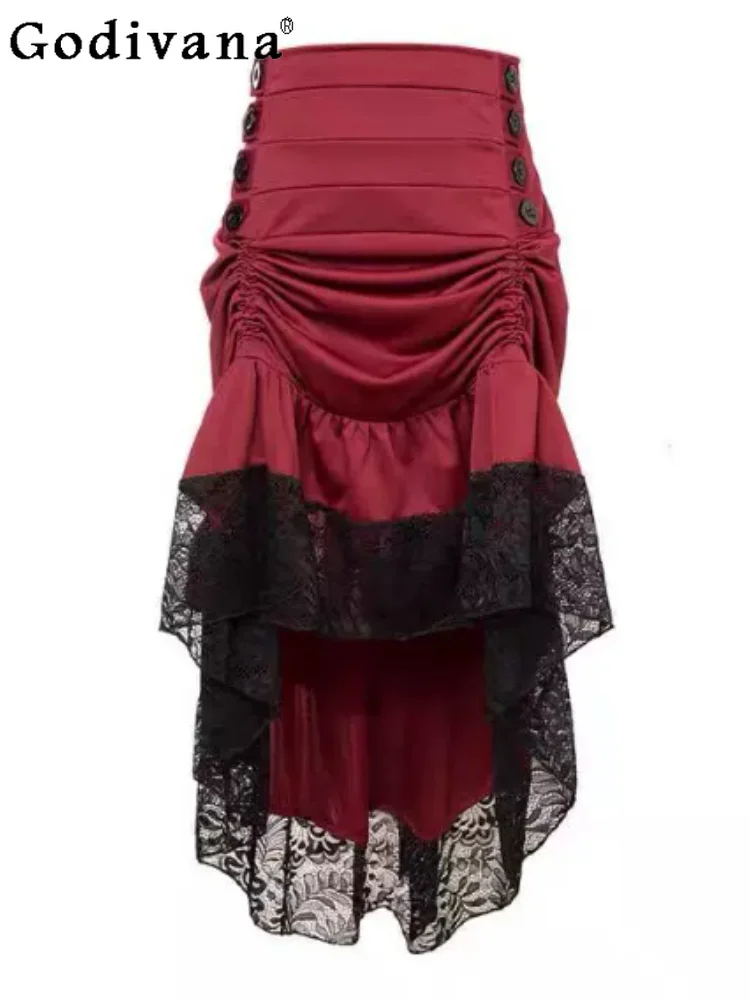 Punk Court Gothic Female Lace Splicing Long Skirt Fashion High Waist A-line Versatile Personality Irregular Cake Skirts