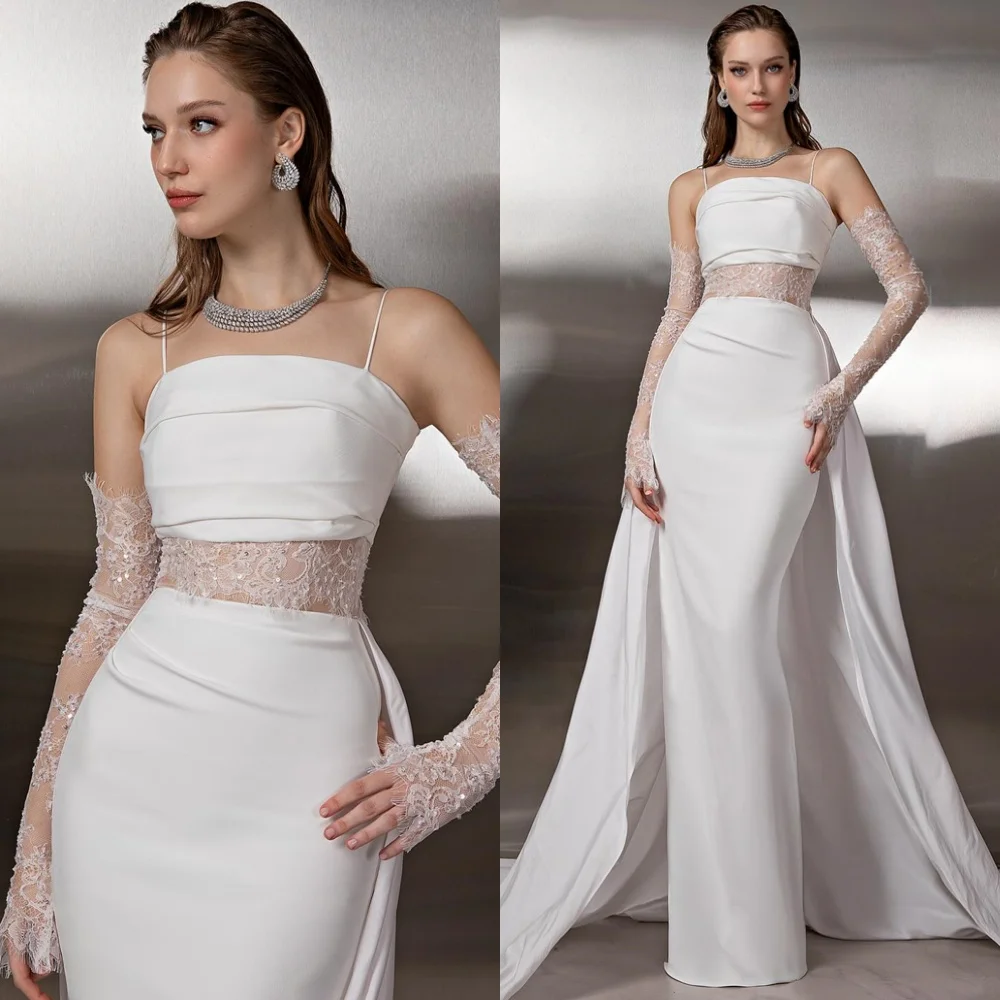 

Customized Luxury White Satin Evening Dress Modern Strapless Homecoming Dresses Temperament Sweep Train Vestido De Festa